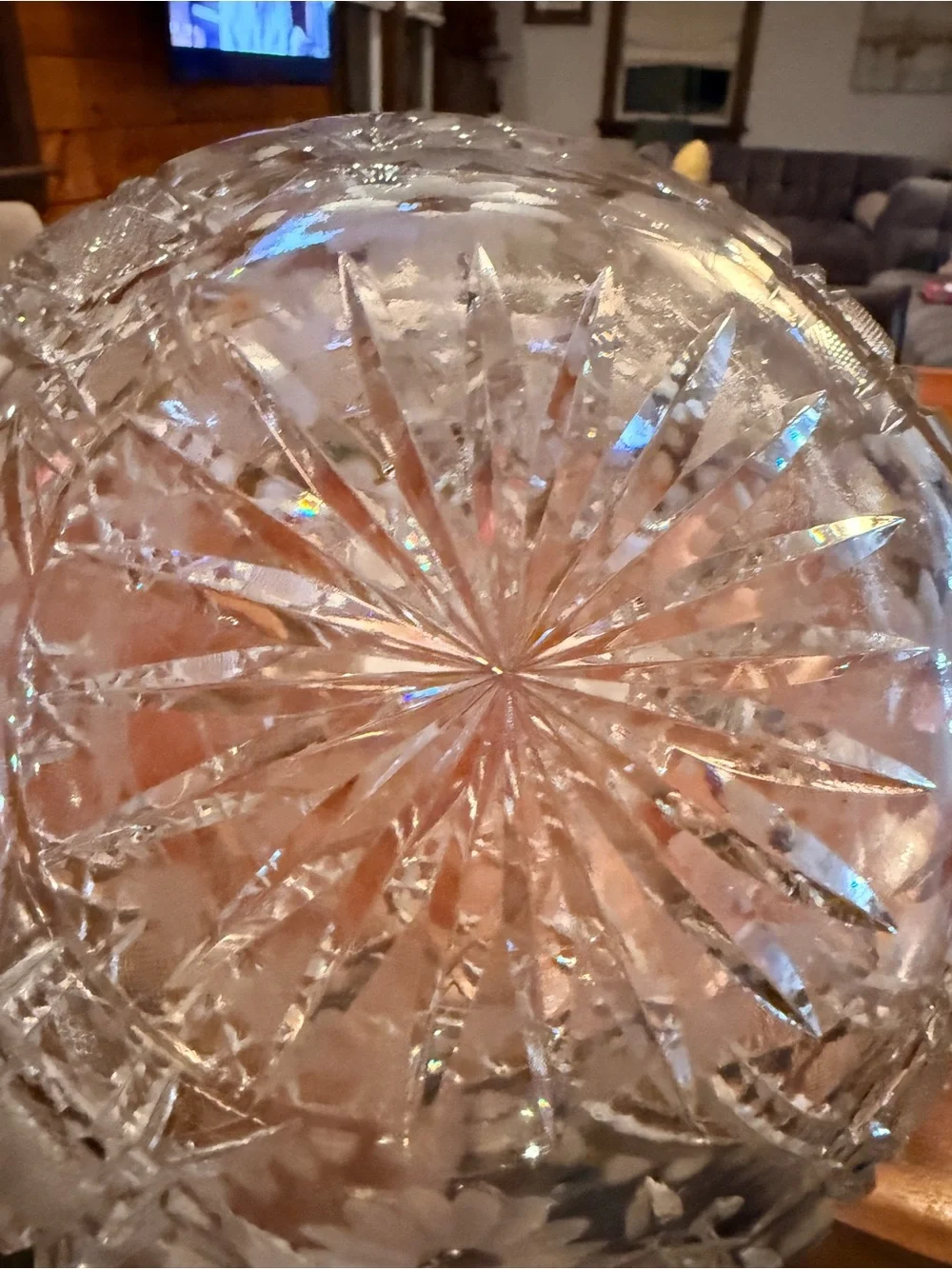Vintage Cut Crystal Decanter w Faceted Stopper Floral Hobstar Starburst